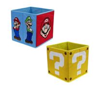 Nintendo Super Mario - Cajas de almacenamiento con licencia oficial | Paquete de 2 cubos de almacenamiento plegables con diseño de caras con Mario y Luigi | Perfecto para organizar la habitación de