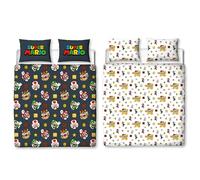 Nintendo Super Mario - Juego de Funda de edredón para Cama Doble con diseño de Mario, Luigi y Bowser | Funda de Cama Reversible Negra de 2 Caras, Producto Oficial con Fundas de Almohada a Juego