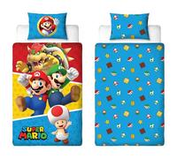 Nintendo Super Mario - Juego de Funda de edredón para Cama Individual, diseño de divisiones, Funda de Cama Reversible de 2 Caras, Producto Oficial con Funda de Almohada a Juego, Juego de Cama
