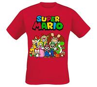 Super Mario Group Shot Hombre Camiseta Rojo XL 100% algodón Vorne bedruckt Regular