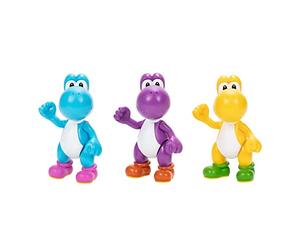 Nintendo Super Mario - Multipack de 3 Figuras Yoshi 10 cm - Las Figuras Tienen Hasta 5 Puntos de Articulación y Poses Únicas - Juguete para Niños 3 Años +
