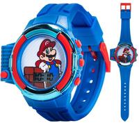 Nintendo Super Mario - Reloj LCD para niños con Linterna y Luces | Correa de plástico moldeado azul, diseño resistente al agua y ajuste ajustable para muñecas de 5.5 a 8.5 pulgadas