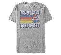 Nintendo Super Mario Running Retro Stripe Camiseta, Gris, XL para Hombre