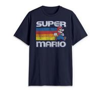 Nintendo Super Mario Running Retro Stripe T-Shirt Camiseta, Azul Marino, S para Hombre
