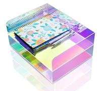 NiOffice Bandeja acrílica para Cartas, Organizador de Papel apilable Iridiscente de 2 Niveles y Suministros de Oficina, Accesorios de Escritorio tamaño Carta arcoíris (Vertical)