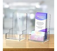 NiOffice Soporte de acrílico transparente para folletos, soporte de exhibición de folletos de 4.1 pulgadas con soporte para tarjetas de visita, soporte de plástico para folletos, soporte de pared o