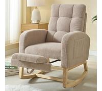 NIOIIKIT Mecedora moderna para guardería, mecedora tapizada con reposapiés, cómoda mecedora con bolsillo lateral, silla mecedora para sala de estar, dormitorio, sala de lactancia (marrón)