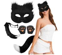 NIOMICO 3pcs/Set Therian Gear, Therian Mask and Tail, Gloves Set Half Face Fox Mask con Cola Peluda de Hebilla Ajustable para Halloween Cosplay Fox