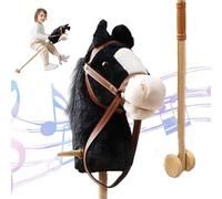NIOMICO Caballo de Palo con Efectos de Sonido realistas Lujoso 39 Hobby Hobby Horse con Ruedas y Poste de Madera Mango no Deslizante en el Juguete For Kids Regalos Black Stick