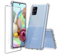 Niopiee Funda para Samsung Galaxy A51, transparente, antigolpes, híbrida, fina, con protector de pantalla de vidrio templado, antiamarillo, antiarañazos, funda protectora para teléfono