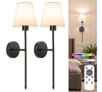 NIORSUN Battery Operated Wall Sconce Set of 2,Black Rechargeable Wall Lights with 5200mAh Dimmable Detachable Bulbs and Remote, 10 Colors Wireless Sconces for Bedroom Living Room Hallway