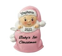 Nios personalizados Primeros adornos navideos 2024 - Mis primeros adornos de Navidad personalizados Baby Baby Baby in Pink Christmas Santa Sack Han