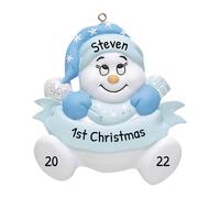 Nios personalizados Primeros adornos navideos 2024 - My Baby First Custom Christmas Ornament Baby Boy Blue Snowman Mango Recin nacido Ornamentos c