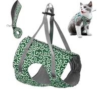 Niowatchted Cat Vest Harness and Leash, Anti-Break Away Chest Strap Cat Clothes, Escape Proof Harnesses Come with Adjustable Straps for Large and Small Kittens Dogs (Green,M)