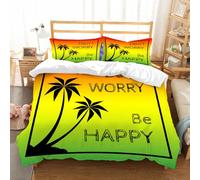NIOYNJIS Juego de ropa de cama 100% algodón, rasta, Don't Worry Be Happy con cita musical, icónico cantante, palmeras, multicolor y todo también recomendado para personas con sensibilización cutánea