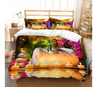 NIOYNJIS Juego de ropa de cama 100 % algodón, Spa, Spa asiático clásico, alegría en el jardín con velas románticas y orquídeas, y todo también recomendado para personas con sensibilización cutánea