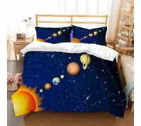 NIOYNJIS Juego de ropa de cama King con funda nórdica de plumón, microfibra suave y 2 fundas de almohada, espacio, sistema solar con sol, urano, venus, júpiter, marte y plumón, Saturno, red, 200 x 228