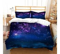 NIOYNJIS Juego de ropa de cama King - Funda nórdica de plumón, microfibra suave cepillado con 2 fundas de almohada, temática espacial, Vía Láctea, materia oscura con luz de campo de estrellas, 200 x