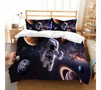 NIOYNJIS Juego de ropa de cama King - Funda nórdica de plumón, microfibra suave con 2 fundas de almohada, espacio exterior, astronauta entre planetas Marte, Neptuno, Júpiter, plasma, ima, 200 x 228 cm