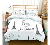 NIOYNJIS Juego de ropa de cama tamaño King con funda nórdica de plumón, microfibra suave y 2 fundas de almohada, París, capital mundial del amor, mano francesa europea, 200 x 228 cm