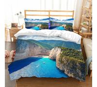 NIOYNJIS Juego de ropa de cama tamaño King - Funda de edredón de plumón, juego de funda de microfibra suave con 2 fundas de almohada, la increíble playa de Navagio en Zante Grecia con el famoso barco