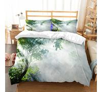NIOYNJIS Juego de ropa de cama tamaño King - Funda de edredón de plumón, juego de funda de microfibra suave con 2 fundas de almohada, rayo de sol entre sombras de árboles, soledad idílica en la selva