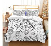 NIOYNJIS Juego de ropa de cama tamaño King - Funda nórdica de plumón, juego de funda de microfibra suave con 2 fundas de almohada, fondo sin costuras con masón y símbolos misteriosos. Masonería y