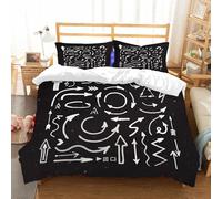 NIOYNJIS Juego de ropa de cama tamaño King - Funda nórdica de plumón, juego de funda de microfibra suave con 2 fundas de almohada, juego de flechas blancas dibujadas a mano sobre pizarra negra