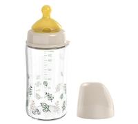 nip Biberón de boca ancha con válvula de flujo de aire óptimo y dos tetinas de caucho natural para lactancia, cristal irrompible, talla S & M, 240 ml, color marrón