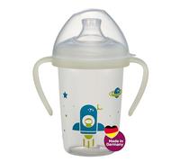 NIP Botella de aprendizaje Day&Night: vaso a prueba de fugas con asa y boquilla suave, brilla en la oscuridad, a partir de 6 meses, 270 ml, sin BPA, cohete