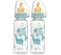 nip Botella estándar PP con tetina de látex anatómica a partir de 6 meses, color azul, talla M, 250 ml (Paquete de 2)