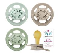 nip Cherry Green - Juego de 4 chupetes para bebés de 0 a 6 meses | Apto para amamantar y respetuoso con los dientes. Tetina duradera de materias primas naturales, verde claro/marrón