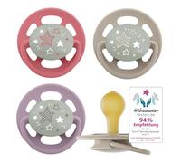 nip Cherry Green Night | Juego de 4 tetinas duraderas de materias primas naturales para bebés de 0 a 6 meses y adecuadas para la lactancia, adecuadas para los dientes, con botón luminoso, tetinas