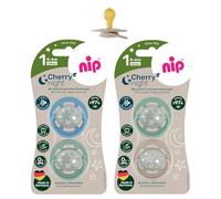 Nip® Chupete Cherry® Night, brilla en la oscuridad, Talla 1 a partir de 0 + meses, paquete múltiple, 4 unidades black night & milky white, made in Germany