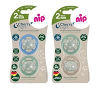 Nip® Chupete Cherry® Night, brilla en la oscuridad, Talla 2 a partir de 6 + meses (6-32 meses), paquete múltiple, 4 unidades black night & milky white, made in Germany
