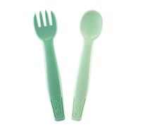 nip Eat Green Bio - Cubiertos para aprender a comer (sin melamina, cubiertos para bebés y niños a partir de 9 meses, apto para lavavajillas, cuchara y tenedor), color verde