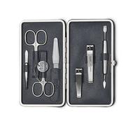 nippes Solingen Juego de manicura con rombos, 7 piezas, funda de napa de cordero con marco y forro de piel en el interior, juego de uñas fabricado en Alemania, juego de cuidado de uñas con