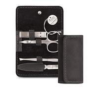 Nippes Solingen Nippes Premium Line - Set de manicura (4 piezas, acero inoxidable y sin níquel, estuche de piel de vacuno con botón de presión, color negro)