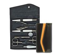 Nippes Solingen - Set de manicura, 3 piezas, estuche de piel de vacuno auténtica, con botón a presión, Nippes Premium Line, color negro y marrón