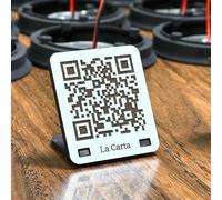 NIPRO Cartel QR Madera DM Blanca Código QR para Restaurante Carta Café Bar Menú Letrero Grabado Personalizado, Wifi o valoraciones (Blanco, 45x40 mm)