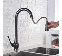 Níquel Cepillado ∕ Grifo De Cocina Negro Modos De Rociado De Corriente Extraíble Grifo De Grúa Mezclador De Frío Y Caliente Montado En Cubierta Grifos De Rotación De 360 Grados con Aireador,Black