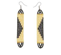 NIRALI - Pendiente alargado malla GEOMETRIA. Elegancia tribal moderna. El poder de lo esencial. Colección Maasai Estilo Boho-chic tribal. Pendientes mujer Ideal para regalar. (Negro/Oro, Largos)