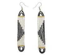 NIRALI - Pendiente alargado malla GEOMETRIA. Elegancia tribal moderna. El poder de lo esencial. Colección Maasai Estilo Boho-chic tribal. Pendientes mujer Ideal para regalar. (Negro y Plata, Largos)