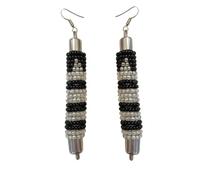 NIRALI - Pendiente CILINDRO TRIBAL ÉBANO oro/plata. Un homenaje moderno a la tradición africana. Colección Maasai Estilo Boho-chic tribal. Pendientes mujer Ideal para regalar. (Negro y Plata, Largos)
