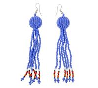 NIRALI - Pendiente Tribal Borla con cuentas de colores. Diseño étnico artesanal africano. Colección Maasai Estilo Boho-chic tribal. Pendientes mujer Ideal para regalar. (Azul Turquesa, Largo)