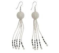 NIRALI - Pendiente Tribal Borla con cuentas de colores. Diseño étnico artesanal africano. Colección Maasai Estilo Boho-chic tribal. Pendientes mujer Ideal para regalar. (Plateado, Largo)