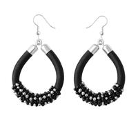 NIRALI - Pendientes de aro ÉBANO con adornos plata. El poder de lo esencial. Colección Maasai Estilo Boho-chic tribal. Pendientes mujer Ideal para regalar. (Negro y Plata, Estandar)