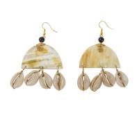 NIRALI - Pendientes de hueso y concha CAURI SAGRADO colección Maasai. Conexion ancestral y protección espiritual. Colección Maasai Estilo Boho-chic tribal. Pendientes mujer Ideal para regalar.