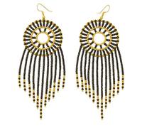 NIRALI - Pendientes Maasai ATRAPASUEÑOS negro y oro. La protección y la positividad. Colección Maasai Estilo Boho-chic tribal. Pendientes mujer Ideal para regalar. (Negro/Oro, Largos)