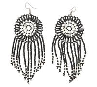 NIRALI - Pendientes Maasai ATRAPASUEÑOS negro y plata. La protección y la positividad. Colección Maasai Estilo Boho-chic tribal. Pendientes mujer Ideal para regalar. (Negro y Plata, Largos)